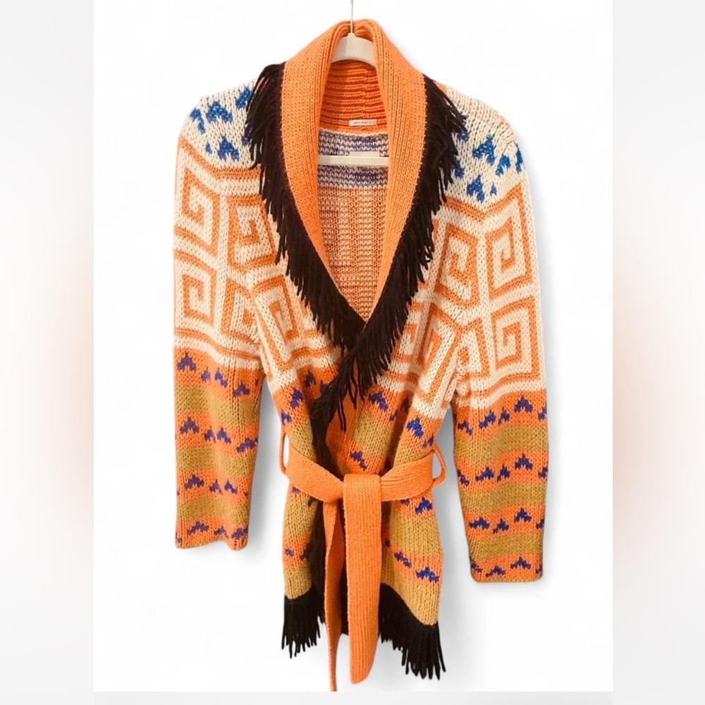 MOTHER The Belted Short Fringe Alpaca Blend Cardigan.